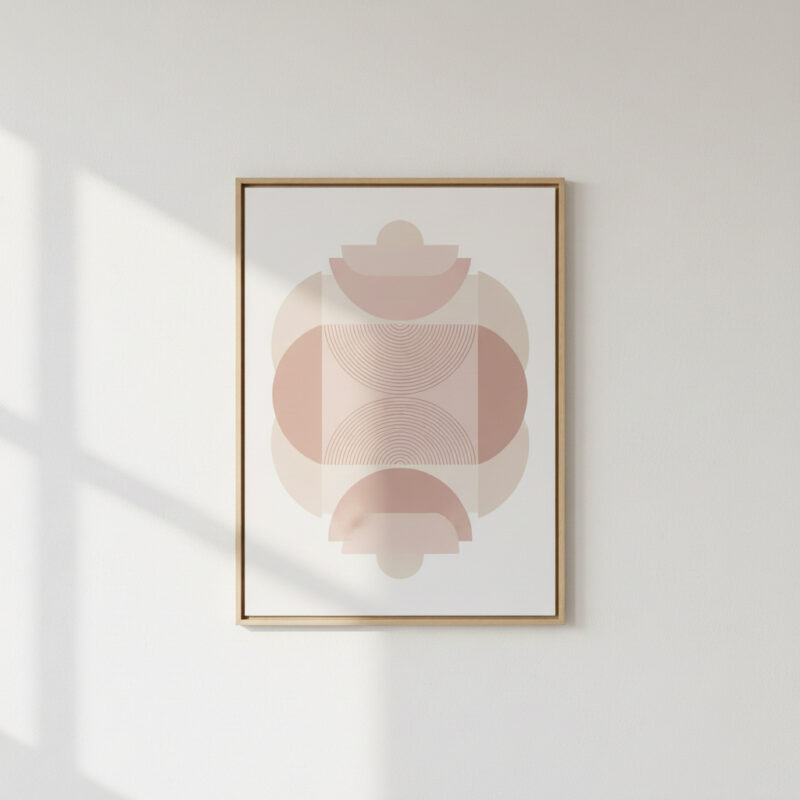 Blush Geometry Abstract Wall Art – Natural Wood Frame